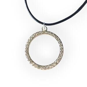 Rhinestone accent crystal circle pendant necklace